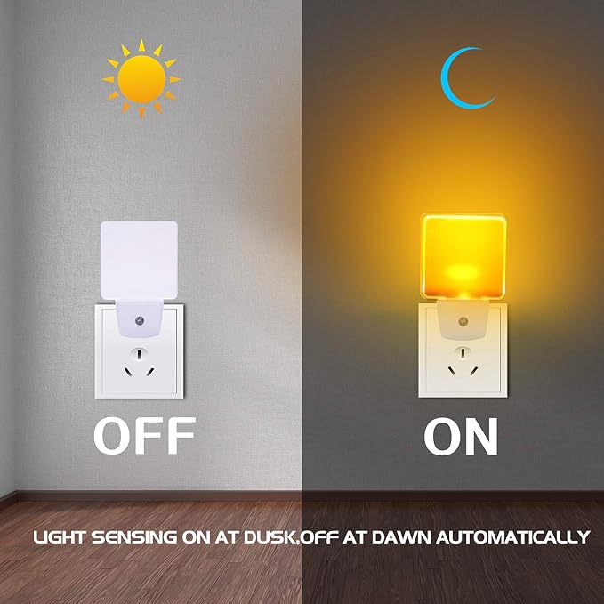 KINUR Night Lights Plug into Wall, UL Listed Soft Warm Amber Color Dusk to Dawn Sensor Plug in Night Light for Baby, Kids, Adults, Bedroom, Hallway, Kitchen, Bathroom, Stairs 2 Pack