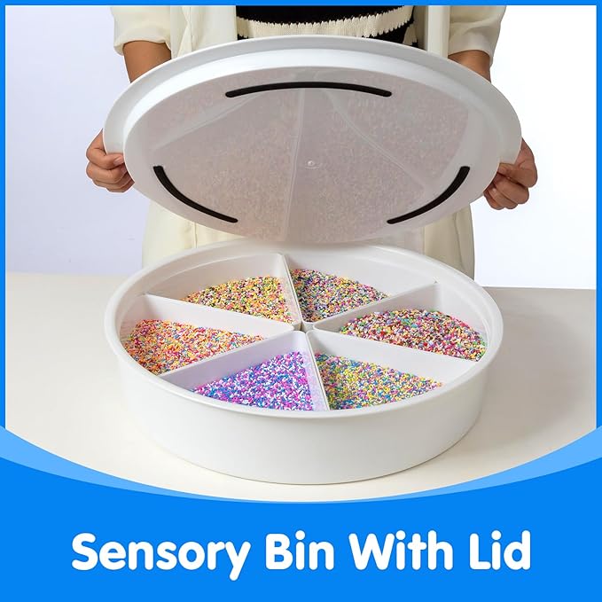 Round Sensory Bin with Lid and Removable Storage Inserts, Large Sensory Tray for Kids, Perfect Play Tray for Toddlers & Educational Activities