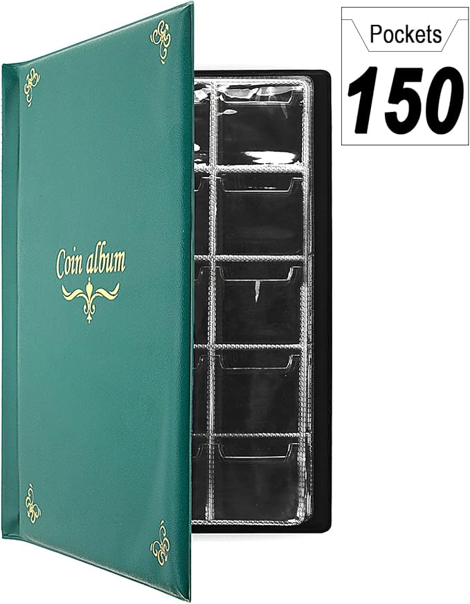 150 Pockets Coin Album, Penny Collecting Book, Souvenir Coins Collection Holder, Ideal for Pressed Pennies Passport, Hobby Coin Collector, Money Specie Display Storage Case (English, Green)