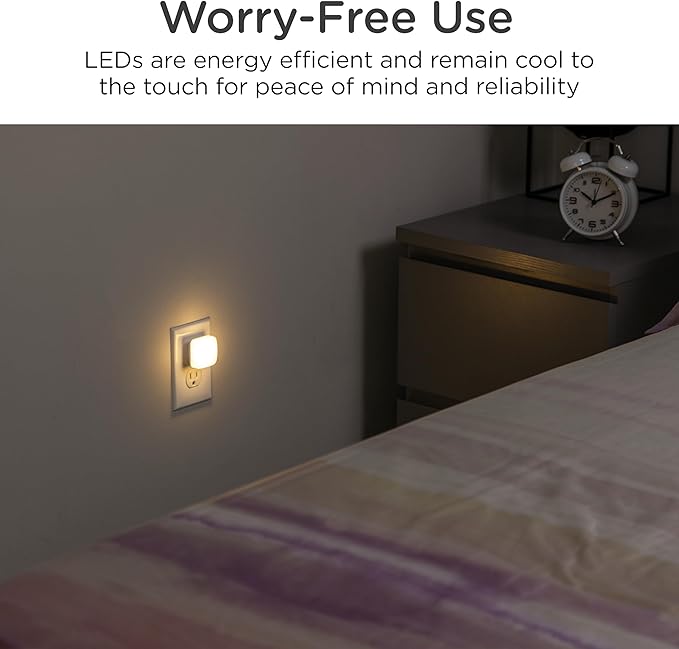 Lights By Night Mini Square LED Night Lights Plug Into Wall, Dusk to Dawn Sensor, Compact, Ambient Lighting, for Kids or Adults, Bedroom, Bathroom, Nursery, Hallway, 4 Pack, 82488