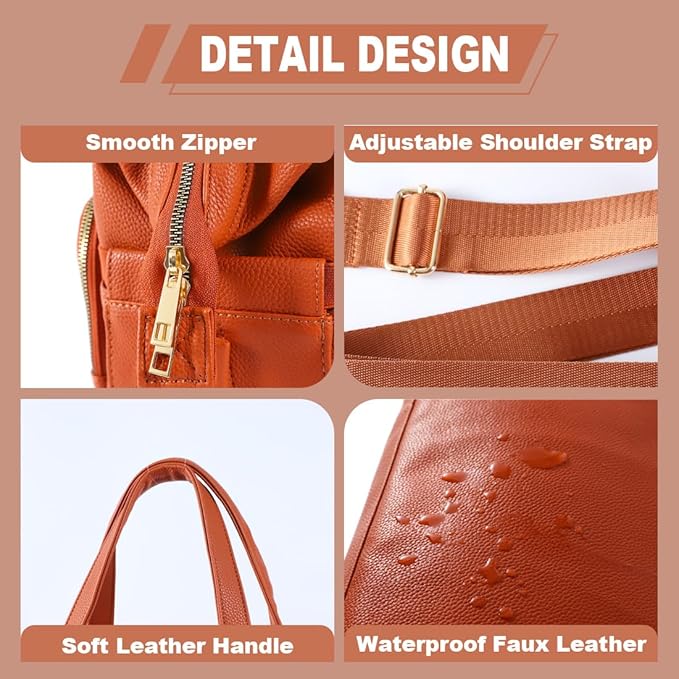 Diaper Bag Tote, with 12 Pocket Mom Bag, 16" Large Leather Baby Bags Convenient to Carry Diapers, Wet Wipes, and Bottles (Dark Brown)