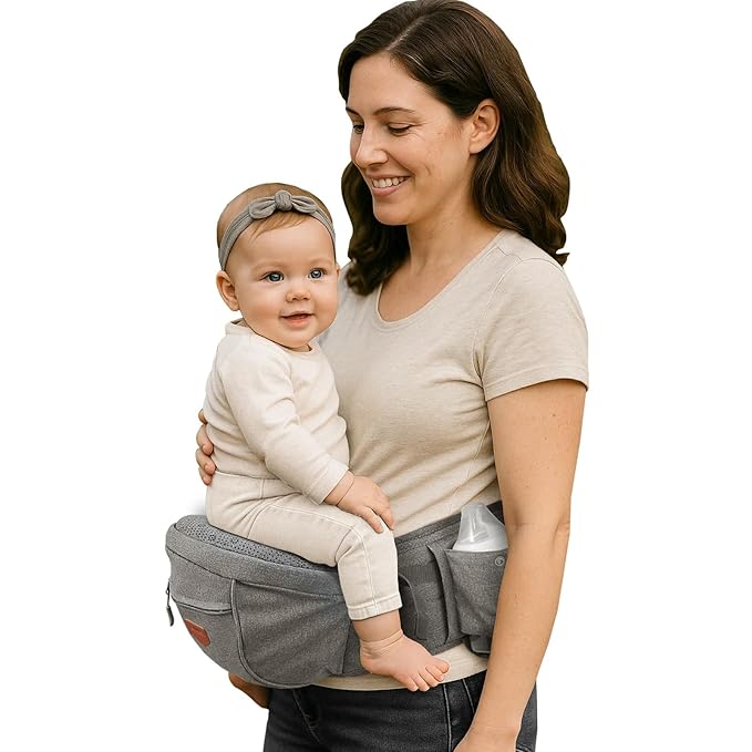 SUNVENO Baby Hip Carrier with Hip Seat, CPC-Certified, Ergonomic Infant Carrier for Newborns & Toddlers up to 45 lbs, Adjustable Waistband, Multiple Pockets, All-Season, Grey