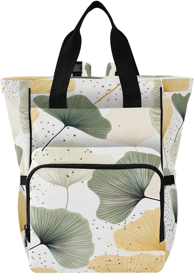 Graffiti Ginkgo Biloba Pattern Multifunctional Travel Backpack, Large Capacity