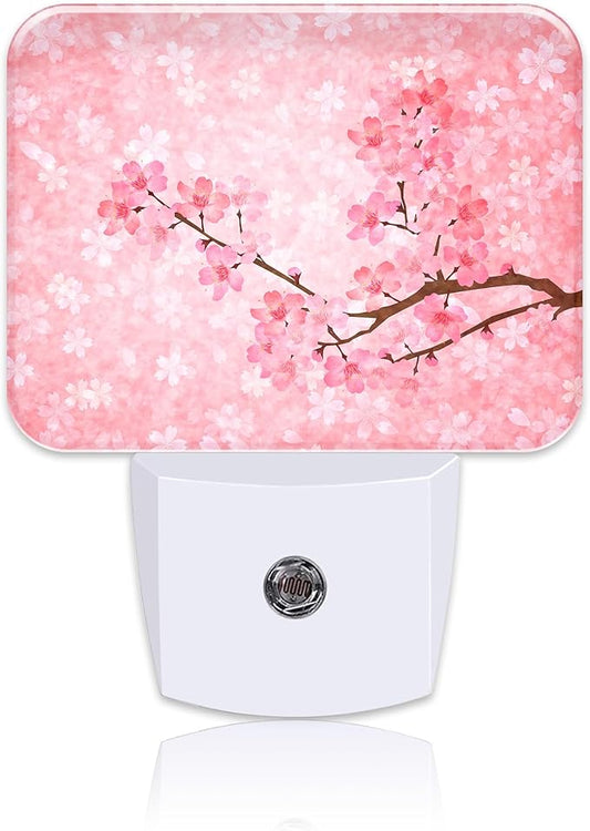 Blooming Cherry Blossoms Night Light Plug into Wall, Cherry Blossoms Night Light with Dusk to Dawn Sensor for Kid Girls Boys Women Men Bedroom, Hallway, Kitchen, Bathroom, Stairs Decor