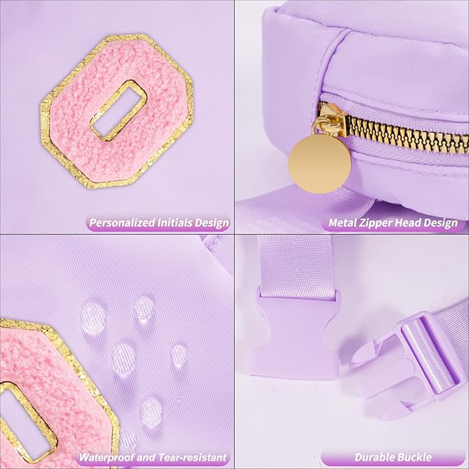 Mini Belt Bag Fanny Pack with Initials Letter Patch Small Crossbody Bags Cute Stuff Birthday Gifts for Teenager Girls Trendy Stuff for Teens - O,Lavender