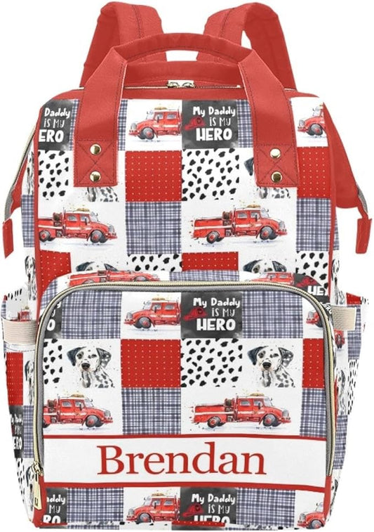 Fire Truck Personalized Diaper Bag with Custom Name – Custom Baby Tote Backpack for Mom, Unique Gift for New Parents, Baby Shower Essentials