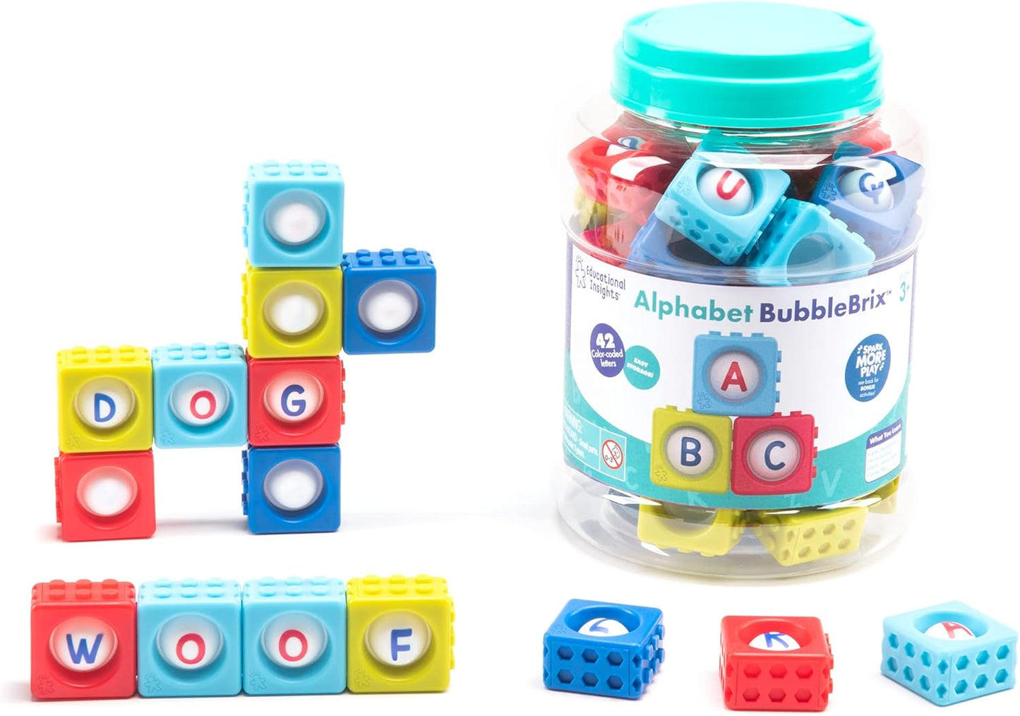 Educational Insights Alphabet BubbleBrix - ABC Learning for Toddlers, Alphabet Toys for Preschool and Kindergarten, Fidget Popper Learning Toy, Gift for Toddlers Ages 3+