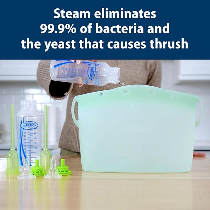 Dr. Brown's Microwave Steam Sterilizer Bag for Baby Bottles, Breast Pump Parts & Other Toddler Accessories, 100% Silicone, Reusable Sterilizing Bag