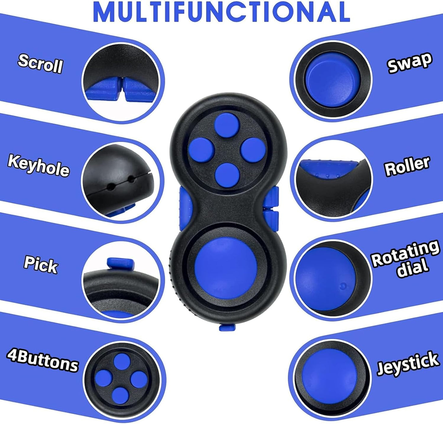 WTYCD Original Fidget Toy Game, Rubberized Classical Controller Fidget Concentration Toy with 8-Fidget Functions and Lanyard - Excellent for Relieving Stress and Anxiety