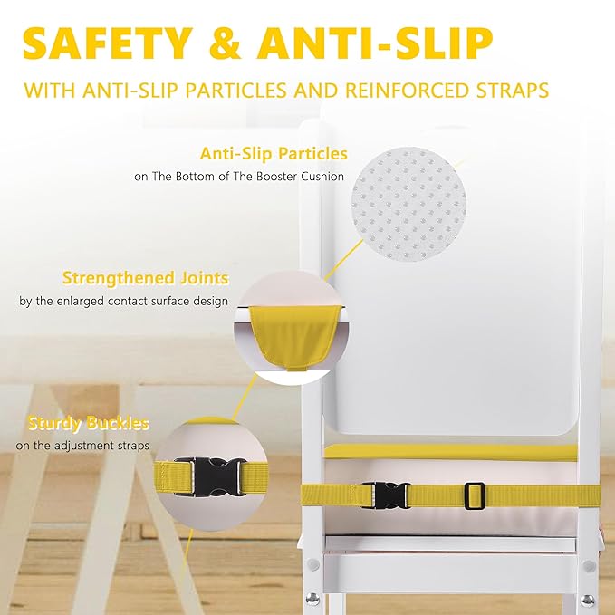 Booster Seat for Kitchen Chair with Adjustable Straps, Toddler Booster Seats for Dining Table Portable for Travel Camping Eating, Booster Cushion for Table for Baby Child Infant Kid Boy Girl