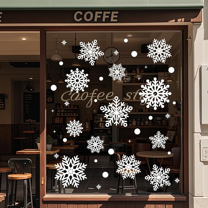 Christmas Window Static Cling Sticker, Snowflake Stickers Christmas Decorations, Waterproof Double-Sided Printed Xmas Window Clings Decals, Winter Stickers for Windows/Mirror/Fridge 3sheets