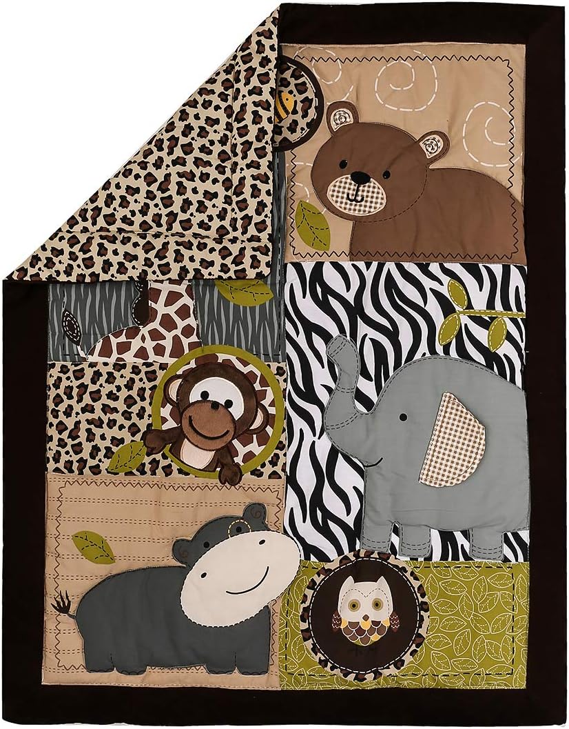 7 PCs Forest Animal Nursery Crib Bedding Set Baby Boy Elephant Giraffe Bear Cot Bedding Set