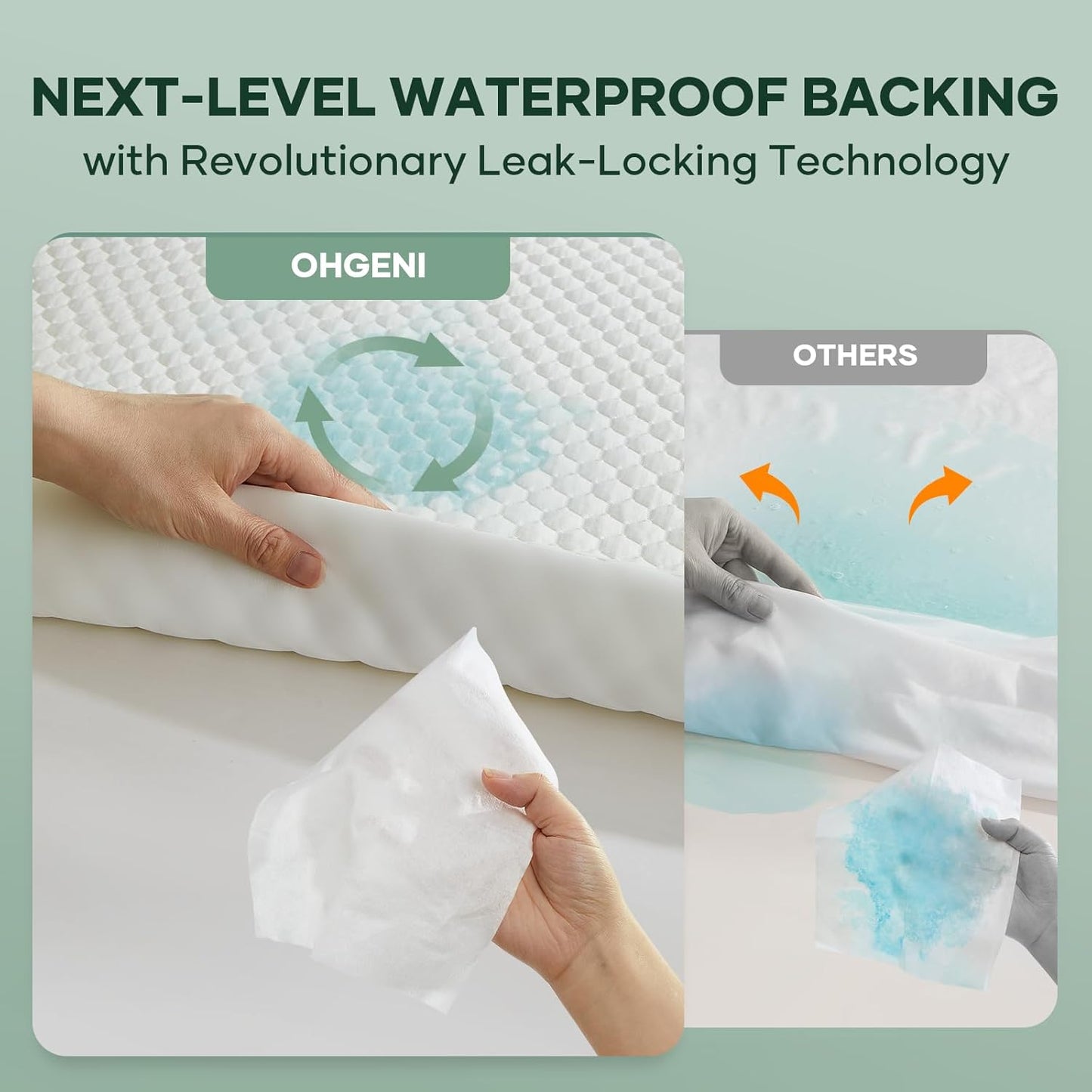 OhGeni 100% Waterproof Mattress Protector, Queen Size Mattress Pad, Fits 6"-20" Mattresses with Deep Pocket, Cooling, Breathable Fitted Sheets, Soft Bed Cover, Noiseless, Machine Washable