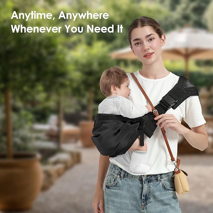 Toddler Sling Carrier, Easy to Wear Baby Carrier Sling 7-40 lbs, Adjustable Lightweight Baby Wrap Sling, Perfect Toddler Hip Carriers One Size Fits All, Black