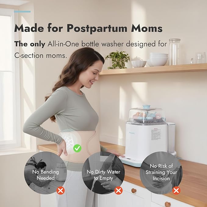 Papablic Bottle Washer Pro, Bottle Washer & Sterilizer & Dryer, 4-in-1 Bottle Washer Sanitizer for Bottles, Pump Parts, C-Section& Baby Essentials - Quick & Clean with 60 Detergent Tablets