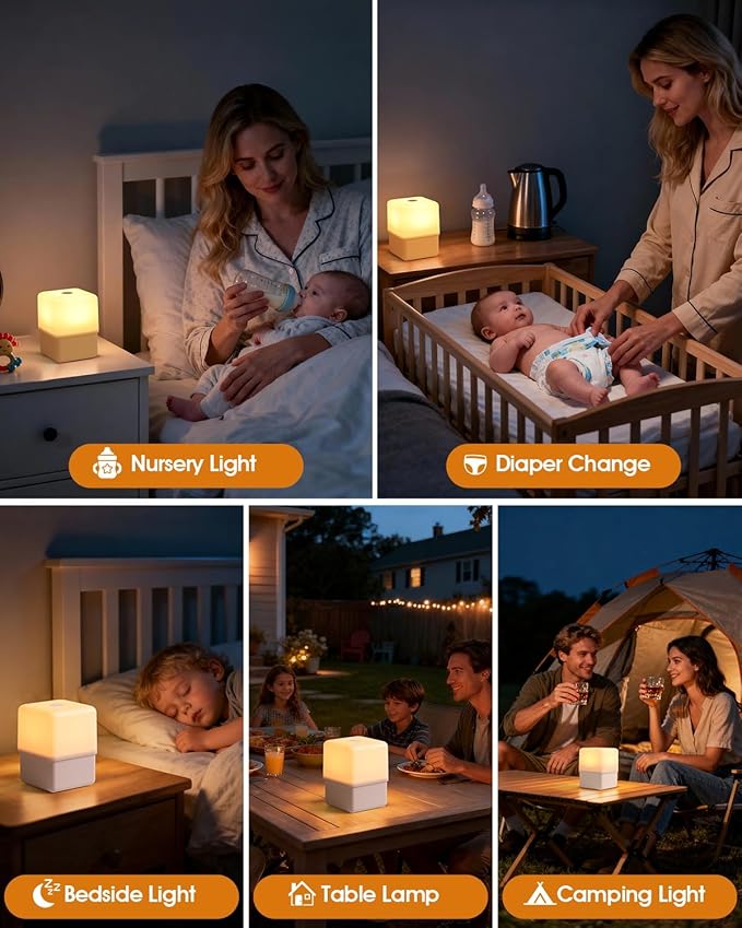 JJ&RY Night Light for Kids and Adults, Funny Lift Bedside Touch Lamp, Baby Nursery Nightlight, 2600K Soft Warm Yellow, Dimmable Small Cordless Night Lamp for Nightstand/Bedroom/Children's Room