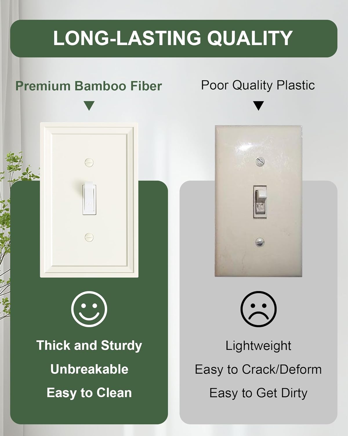 6-Pack Single Toggle Light Switch Covers Wall Plate, Light Almond Decorative Switch Plate Covers, 1 Gang Natural Bamboo Fiber Wall Plate, Corrosion Resistant