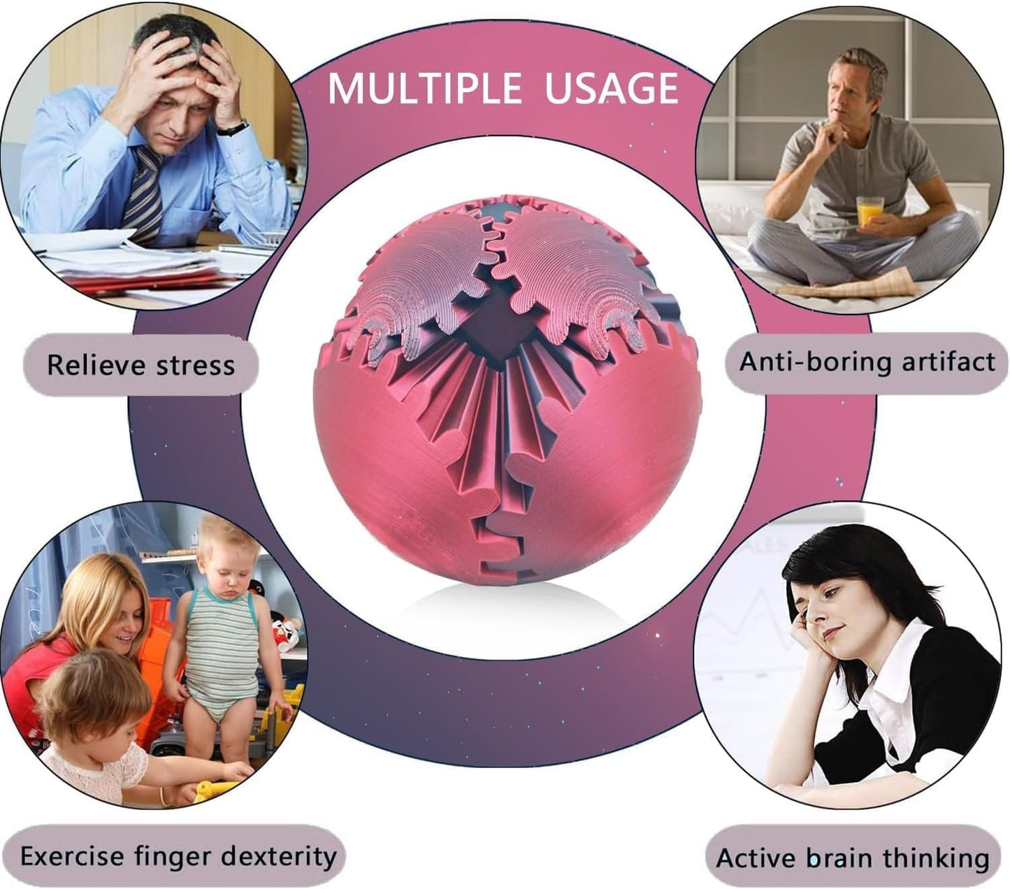 Gear Ball - GearSphere - The Steampunk Whirling Wonder Fidget-3D Printed Gear Ball Spin Ball - Fidget Toys for Adults Kids - Stress Ball Fidget Ball - Fidget Toys for Anxiety Relaxing …