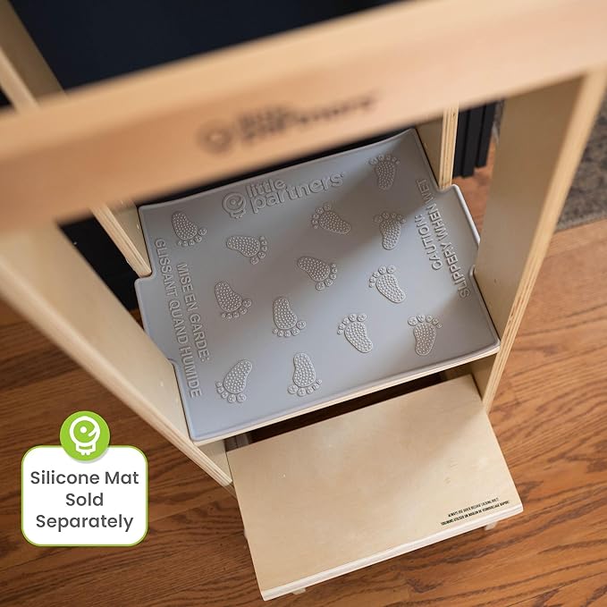 Little Partners Foldable Toddler Tower, Learning Tower Explore 'N Store Montessori Standing Kitchen Tower with Folding Step Stool Platform for Cooking and Learning, Ages 2+ (Natural)