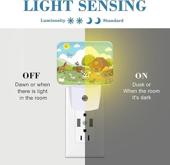 Cartoon Farm Animals Night Light for Kids Girls Boys, Cute Farm Animals LED Night Light Plug into Wall with Dusk to Dawn Sensor for Room, Hallway, Kitchen, Bathroom, Stairs Decor