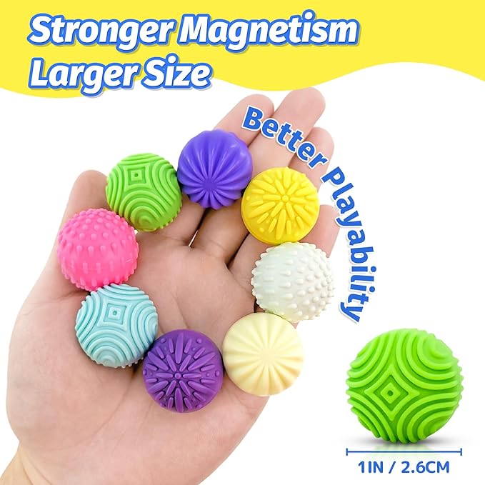 Fidget Magnet Ball Toy, 8 PCS Multi Color Texture Tactile Sensory Gift for Teens Adult ADHD Autism Anxiety, Silent Stress Relief Massage Roller Item Desk Toy for Home Office Calm Down with Case