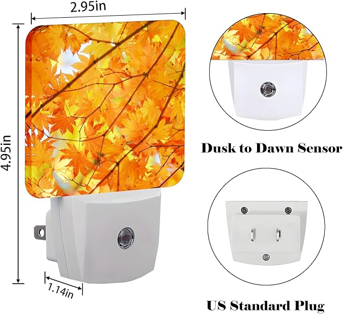 Autumn Maple Leaves Night Light,Plug Into Wall with Dusk to Dawn Light Sensors, Warm Nightlights for Bedroom, Bathroom, Hallway, Kitchen, Gifts Ideal for Boys Girls Women Men