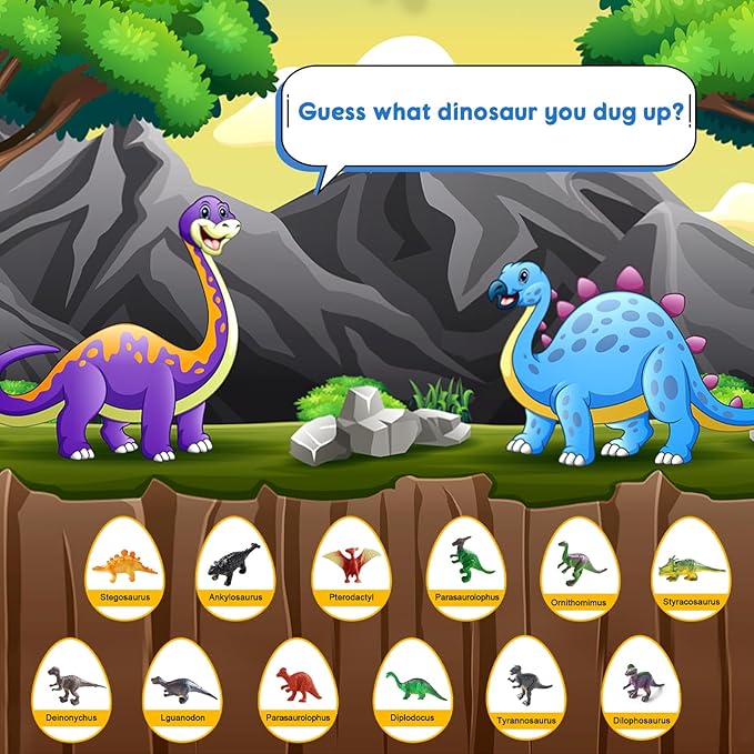 Dinosaur Eggs Dig Kit - Dinosaur Toys for Kids - Break Open 12 Easter Dino Eggs with 12 Surprise Dinosaurs Inside - Science STEM Birthday Class Activity Party Gifts for Boys Girls