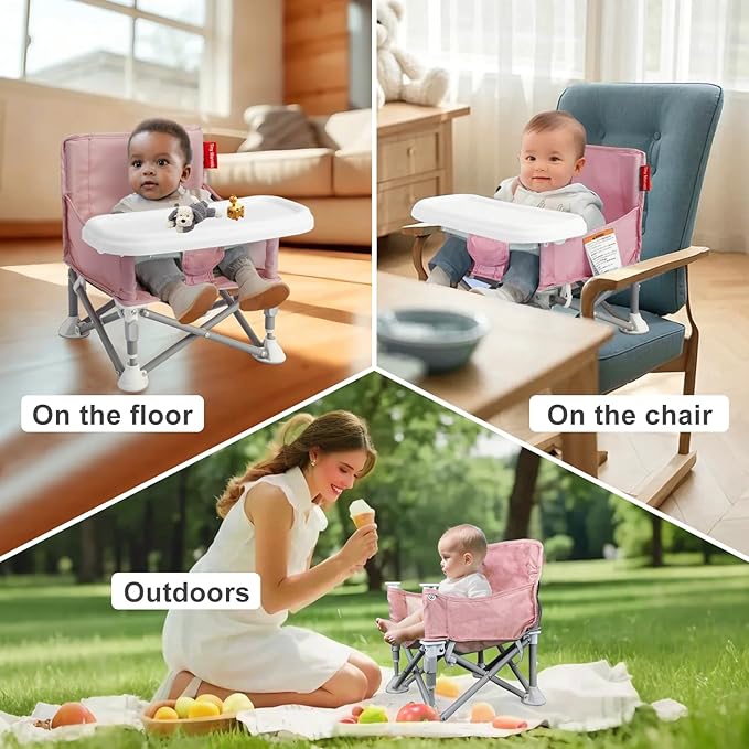 Tiny Marvels Portable 3-in-1 Baby Chair – Cozy Toddler Chair, Baby Seat with Tray, Booster Seat – Compact, Foldable, Safe with Child Safety Belt Carry Bag – Perfect for Travel & Family Time
