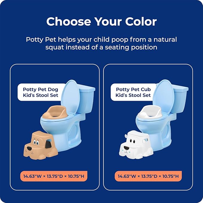 Squatty Potty Kids Toilet Step Stool Set, Potty Pet Bear Cub Base with Training Seat