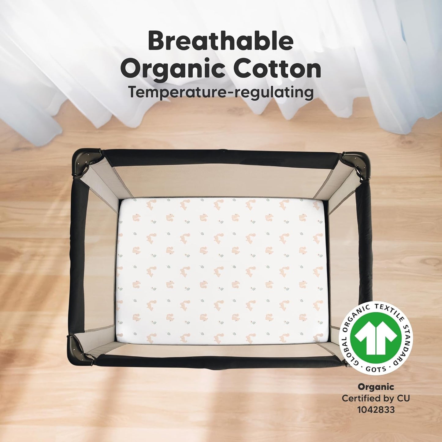 2-Pack Mini Crib Sheets Fitted - 38x26 Pack N Play Sheets for Pack and Play Mattress, Organic Cotton, Soft & Breathable Playard Bedding, Neutral Mini Toddler Bed Cover for Boys, Girls (Nibbles/Bruce)