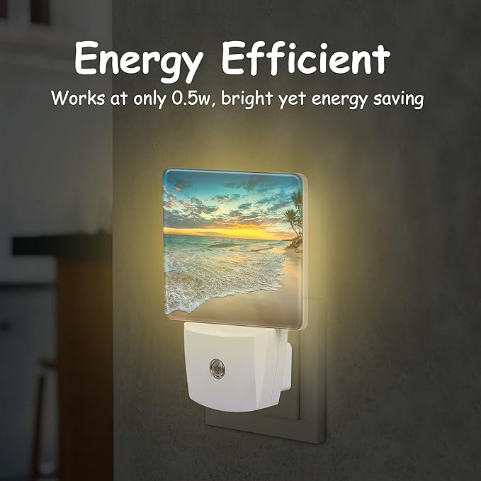 Sunrise on Tropical Beach Plug Night Light,Coconut Trees Night Light Lamp Auto Sensor Energy Efficient Dusk to Dawn Lights for Girls Boys Women Room Decor,Hallway,Kitchen,Bathroom,Nursery,Stairs