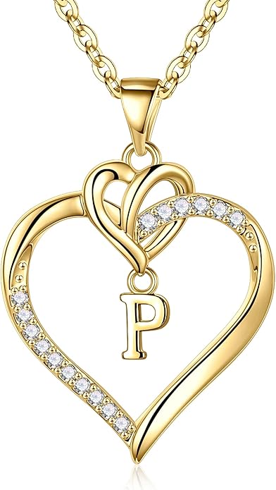 STORUP Heart Initial Necklaces for Women Girls, 14K Gold Plated Cubic Zirconia Heart Initial A-Z Pendant Necklace Dainty Heart Necklaces for Women Teen Girl Jewelry Birthday Gifts