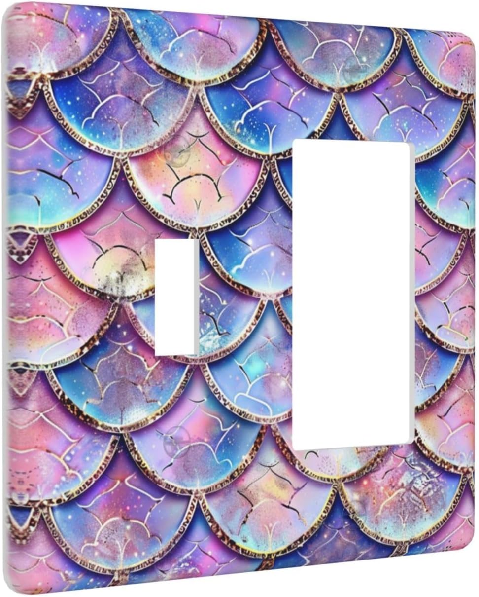 Decorative Outlet Covers Cute Pink Purple Mermaid Scales 2 Gang 1 Gang Wall Plate Cover Single Toggle Rocker Combo Light Switch Cover Plate Face Plate for Bedroom Home Decor