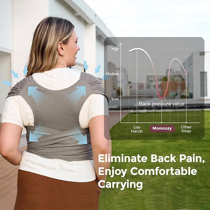 Momcozy Baby Wrap Carrier - Easy to Wear Infant Carrier Slings, Lightweight Hands Free Baby Sling, Adjustable Baby Carriers for Newborn to Toddler 8-35 lbs, Baby Wraps Carrier, Brown