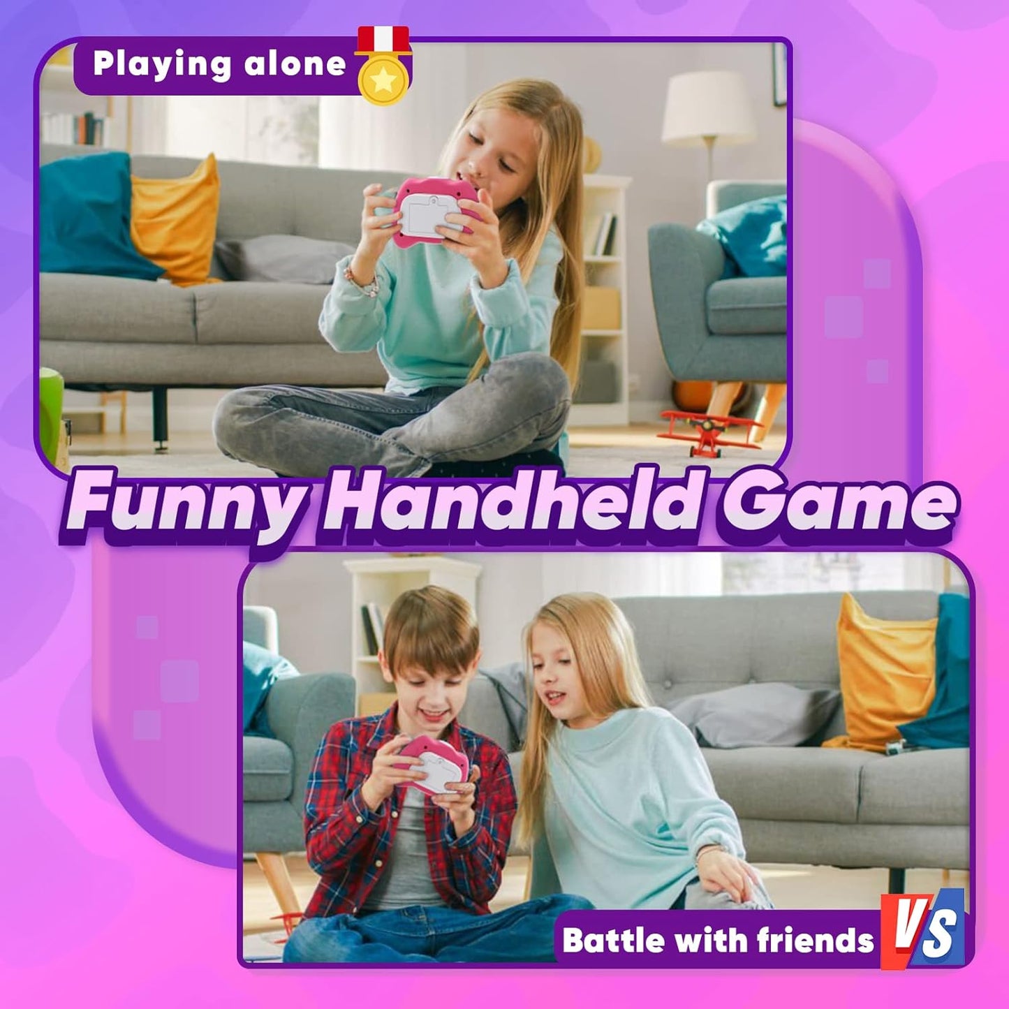 Handheld Game Toy for Kids Age 6-12, Sensory Fidget Toys for Kids 8-12, Birthday Gifts for 6 7 8 9 Year Old Girls & Boys & Teens -Dark Pink