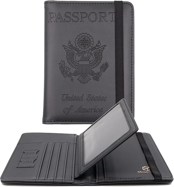 Melsbrinna Rfid Passport Holder for Travel women/Men, Cute Passport Wallet Rfid Blocking Card Slots, Rfid Passport Cover/CaseTravel Wallet, Passport Book Holder (1, Black3)
