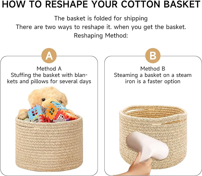 Small Basket for Organizing | Cube Shelf Closet Storage Baskets | 9.7×9.7×7.1” | Woven Rope Gift Basket | Nursery | Round 3 Packs Oxide Red
