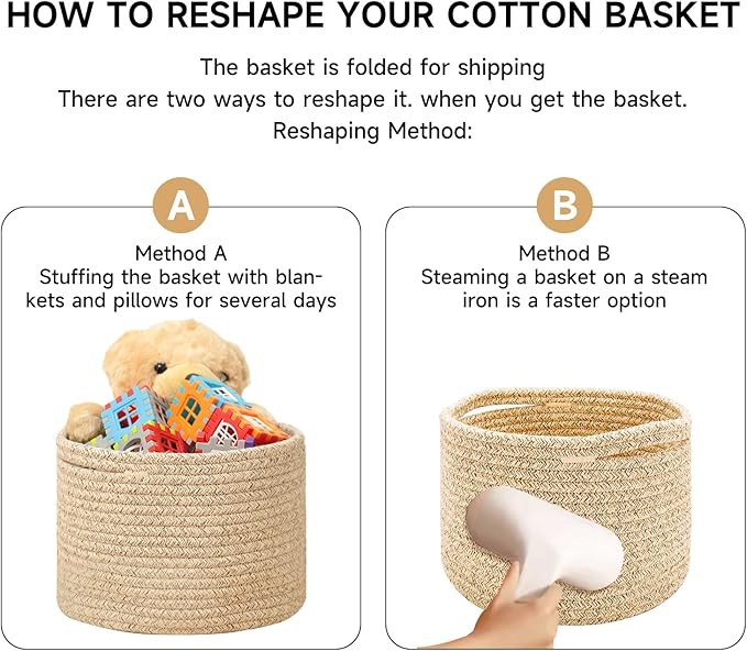 Small Basket for Organizing | Cube Shelf Closet Storage Baskets | 9.7×9.7×7.1” | Woven Rope Gift Basket | Nursery | Round 3 Packs Black