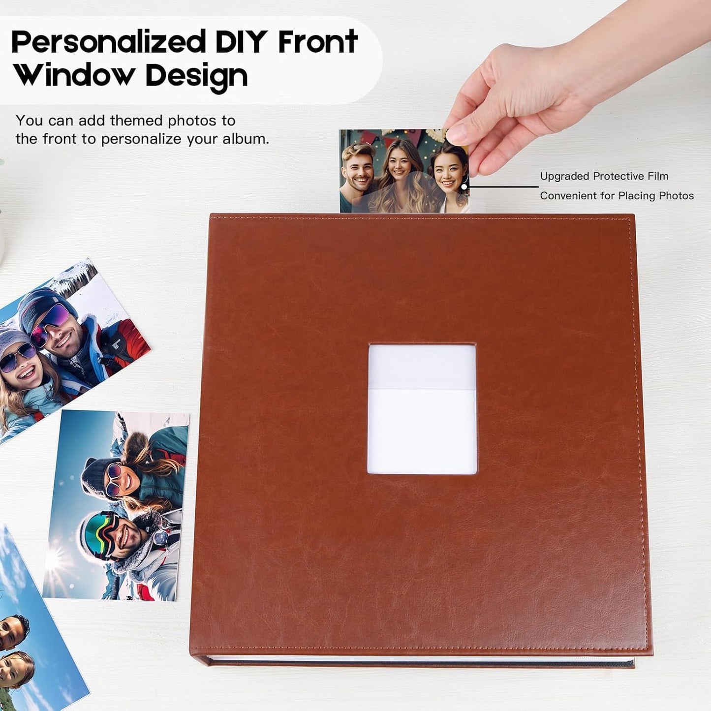 Aevdor 700 Pockets Photo Album 4x6, Extra Large Capacity Leather Cover Wedding Family Photo Albums Holds 700 Horizontal and Vertical Photos, Acid-free Pages 4x6 Photo Album with Front Window (Brown)