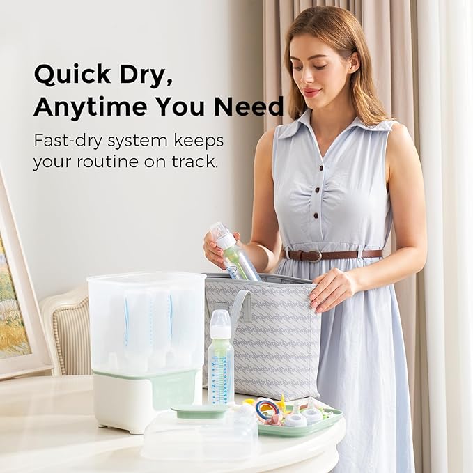 Momcozy Bottle Sterilizer and Dryer, Modular Nesting Space Saving Design, 6 Bottles Capacity, 4 in 1 Compact Sterilizer for Baby Bottles, Breast Pump Parts & Newborn Essentials, Drying Rack Included