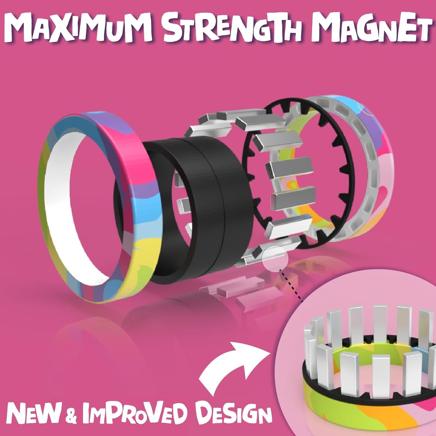 BUNMO Magnetic Rings - Fidget Toys Adults - Magnetic Fidget Rings - Endless Hours of Fun - Spin, Connect & Play - Addictive Fidget Toy for Boys & Girls - Great Teen Gift - Multicolor