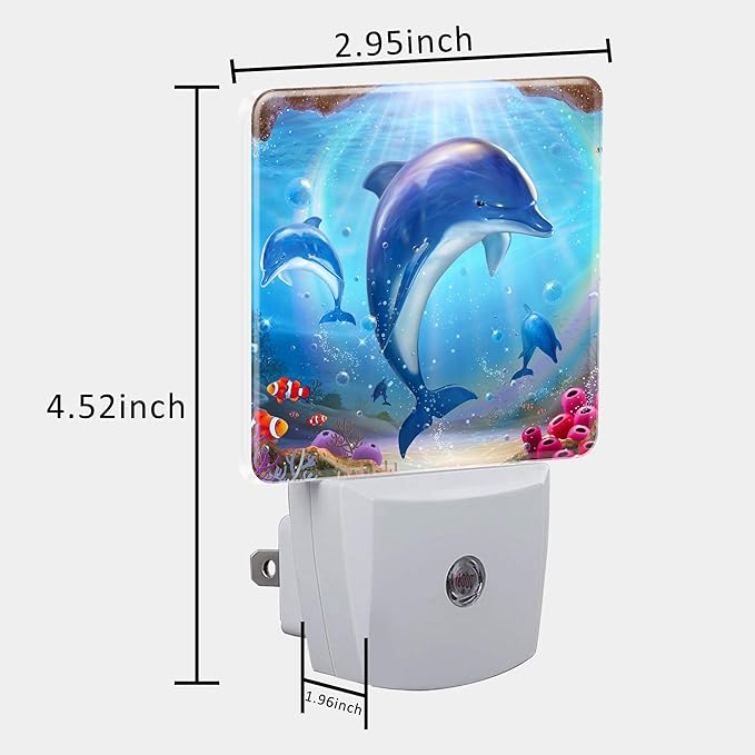 Night Light for Kids Girls Boys, Cute Dolphins in Tropical Sea LED Night Light Plug into Wall with Dusk to Dawn Sensor for Room Decor, Hallway, Kitchen, Bathroom, Nursery, Stairs
