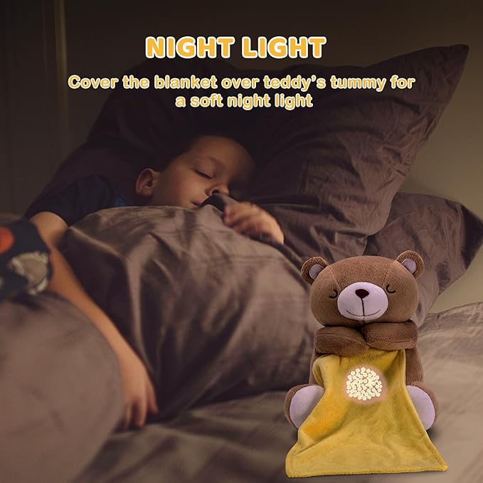 BEREST Rechargeable Baby Sleep Soother Bear, Nursery Decor Night Light Projector, Mom's Heartbeat Cry Sensor Lullabies White Noise Sound Machine, Toddler Crib Sleeping Aid Toys for Shower Gifts