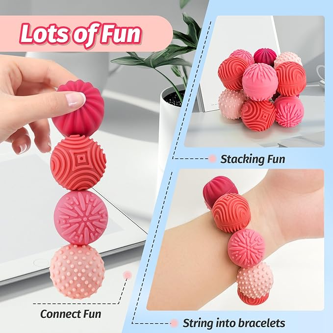 Fidget Magnetic Balls Toy - 8 PCS Red Texture Tactile Sensory Gift for Teens ADHD Autism Anxiety, Silent Stress Relief Massage Roller Item Desk Toy for Home Office Calm Down with Case