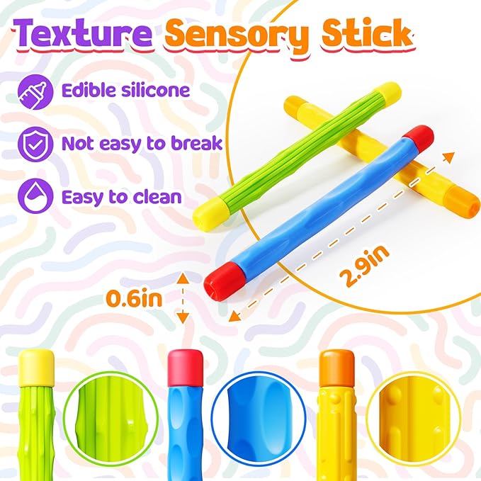 Fidget Toys Sensory Sticks for Kids: 3 Pack Textured Sensory Toys for Autism Calming - Quiet Fidgets for Classroom Must Have - Stress Relief Item for Classroom Student - Travel Activity Essentials