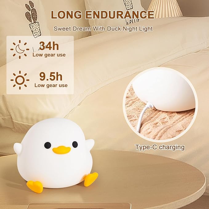 Duck Night Light, Dodo Duck Lamp Silicone LED Table Lamp, Rechargeable Ducky Light with Touch Control Timer, Nursery Bedside Lamp for Kids Bedroom Room Decor