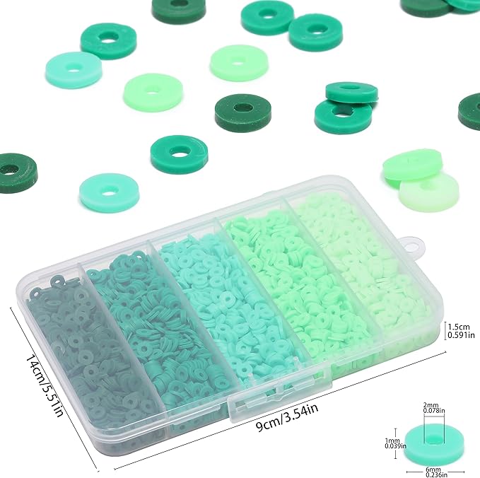4000pcs Green Clay Beads for Bracelets Making 6mm Heishi Beads Polymer Flat Round Disc Clay for Jewelry Making Green Bead Crafts