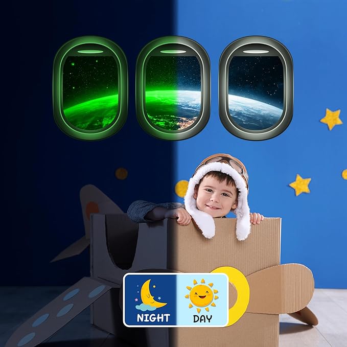 Glow in The Dark 3D Space Wall Decals, Set of 3 Galaxy Window Stickers for Wall, Space Themed Room Decor for Kids Boys (Green)