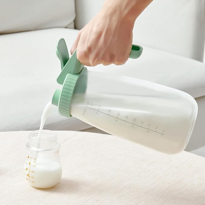 Momcozy Glass Breast Milk Pitcher, Formula Breastmilk Storage Container, Heat & Cold Resistant, No Leak Pitcher for Breastmilk with Wide Mouth, Fast Baby Formula Maker, 48OZ, 1 Count