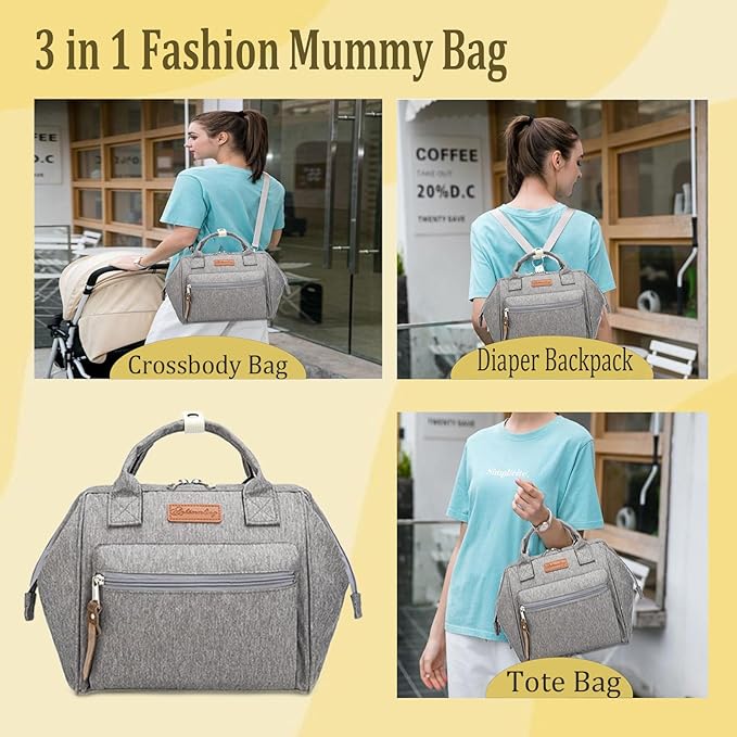 Small Diaper Bag-Mini Diaper Bag Backpack Crossbody Baby Diaper Tote Bag with Insulated Pocket(Grey)